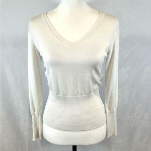 Ambiance white long sleeve half ribbed sweater top size large